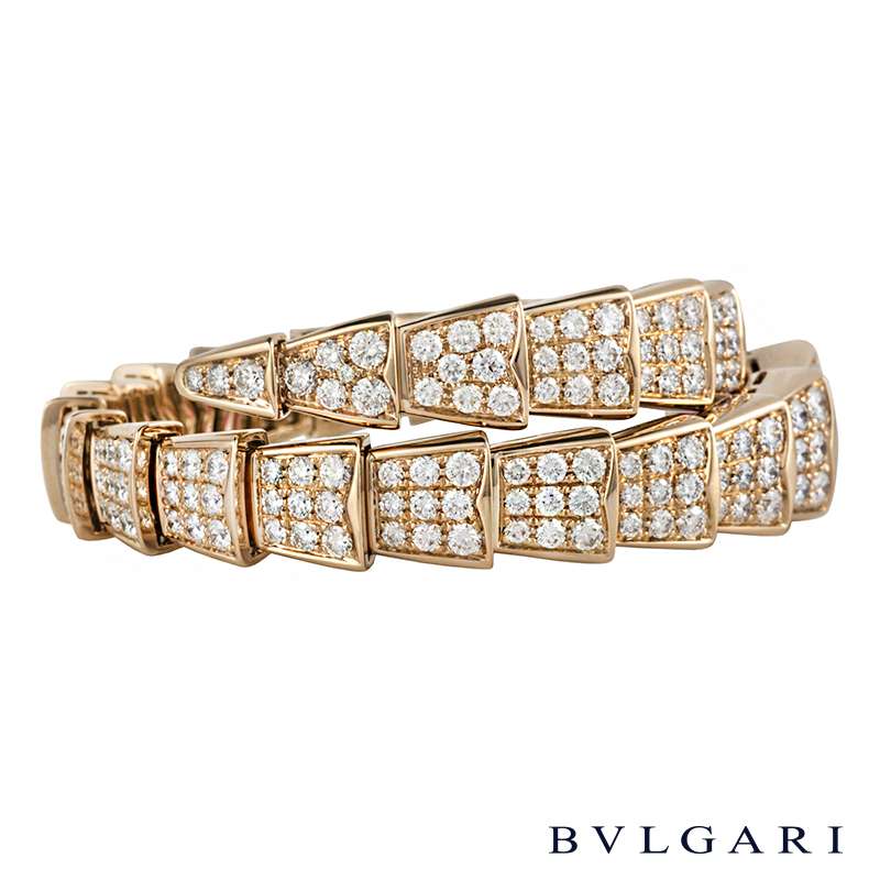 Bvlgari 18k Rose Gold Diamond & Rubellite Serpenti Bracelet | Rich Diamonds